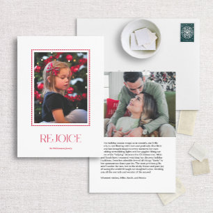 Red Scalloped Border Rejoice Christmas Photo Card