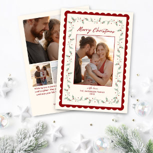Red Scalloped Christmas Five Photo Holiday Card