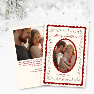 Red Scalloped Christmas Two Photo Holiday Card