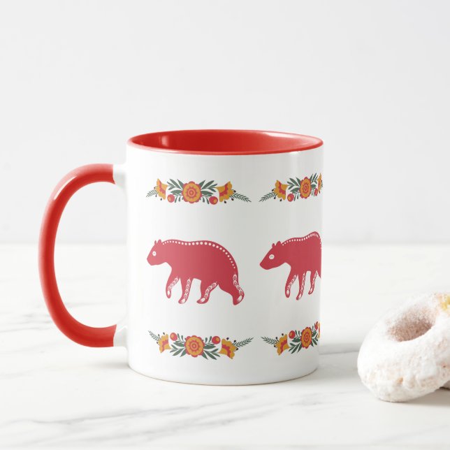 Red Scandinavian Bear Mug (With Donut)