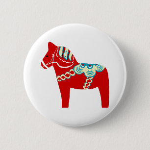 Red Scandinavian Dala Horse 2 Inch Round Button
