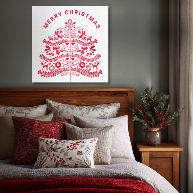Red Scandinavian Folk Art Christmas Tree Canvas Print (Creator Uploaded)