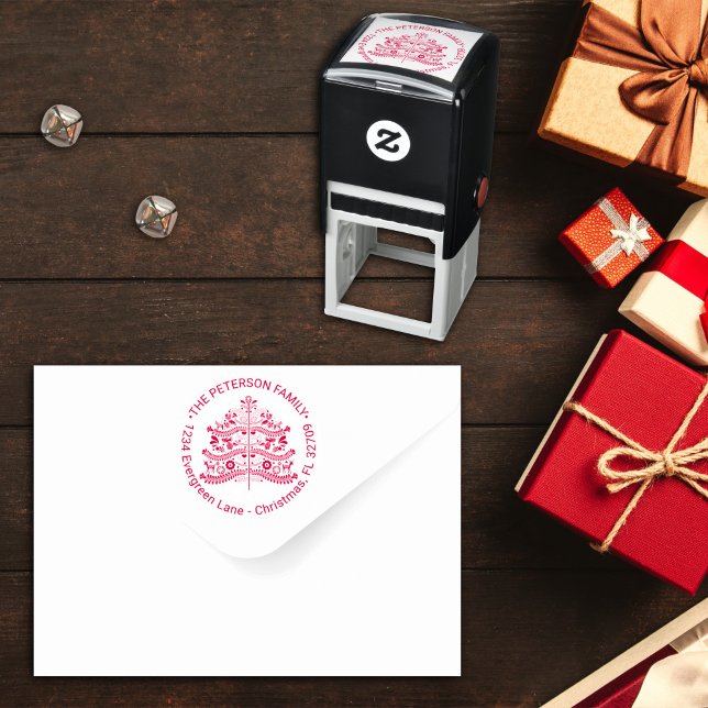Red Scandinavian Folk Art Nordic Christmas Tree Self-inking Stamp (Creator Uploaded)