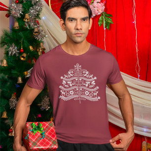 Red Scandinavian Folk Art Nordic Christmas Tree T-Shirt