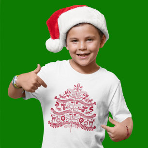 Red Scandinavian Folk Art Nordic Christmas Tree T-Shirt