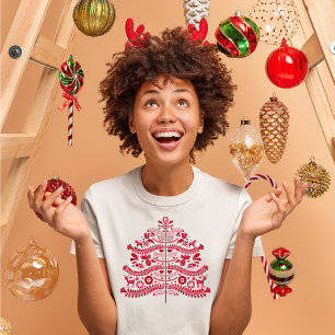 Red Scandinavian Folk Art Nordic Christmas Tree T-Shirt