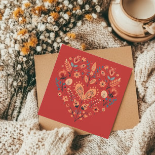 Red Scandinavian Nordic Heart Valentines  Holiday Card
