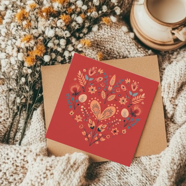 Red Scandinavian Nordic Heart Valentines  Holiday Card (Creator Uploaded)