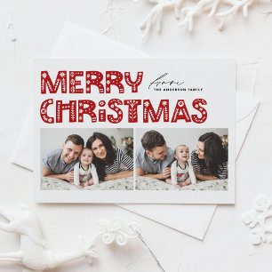 Red Scandinavian Two Photo Christmas Holiday Postcard