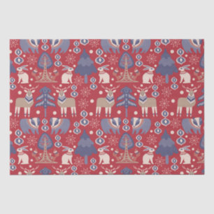 Red Scandinavian Winter Reindeer Rabbit Tissue Paper