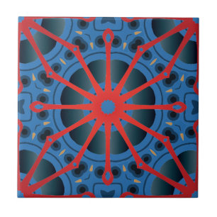 Red Scarlet and Blue Indigo Ethnic Boho Pattern Tile