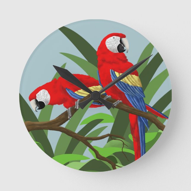 Red Scarlet Macaw Parrot Round Clock (Front)