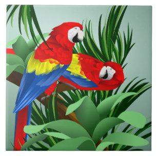 Red Scarlet Macaws Tile