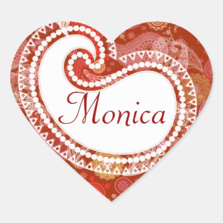 Red scarlet paisley heart sticker