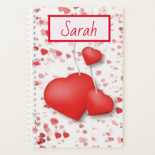 Red Scattered Hearts and Love Personalized Planner