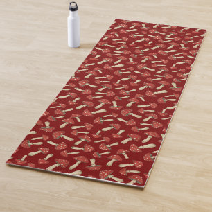 Red Scattered Mushroom Pattern - Retro Cottagecore Yoga Mat