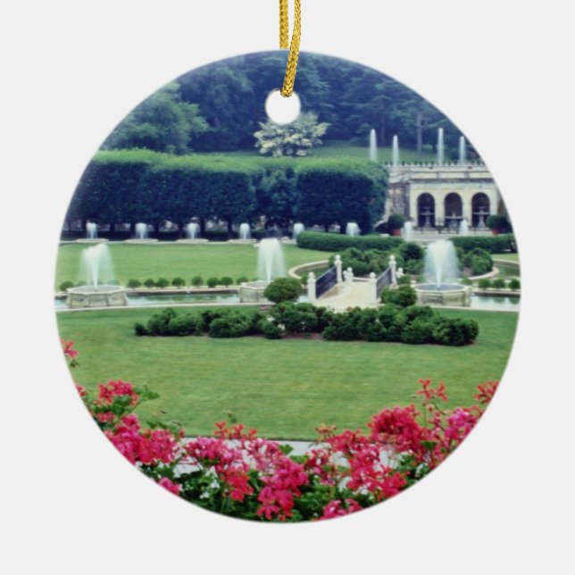 Red Scene from conservatory balcony, Longwood Gard Ceramic Ornament (Front)