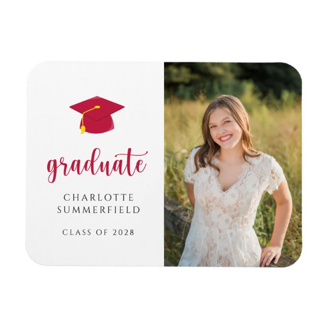 Red School Colours Photo Graduation Announcement Magnet (Horizontal)