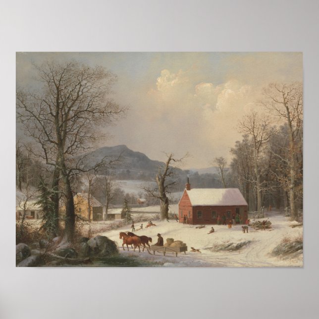 Red School House (Country Scene) 1858 Poster (Front)