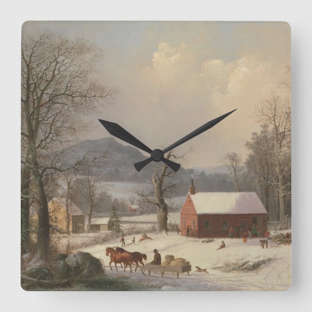 Red School House (Country Scene) 1858 Square Wall Clock (Front)