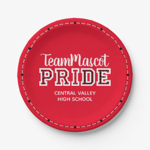 Red School Pride Mascot Name Paper Plate