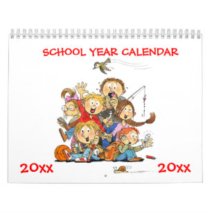 Red School Year Calendar For Kids