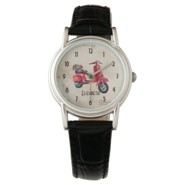 Red Scooter European Style Personalized Watch (Front)