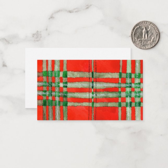 RED SCOTT TARTAN 3.5x2 Flat Card / Horizontal (Front/Back In Situ)