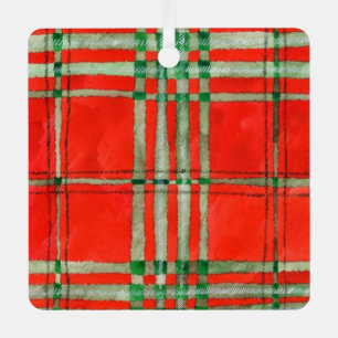 RED SCOTT TARTAN Aluminum Square Ornament