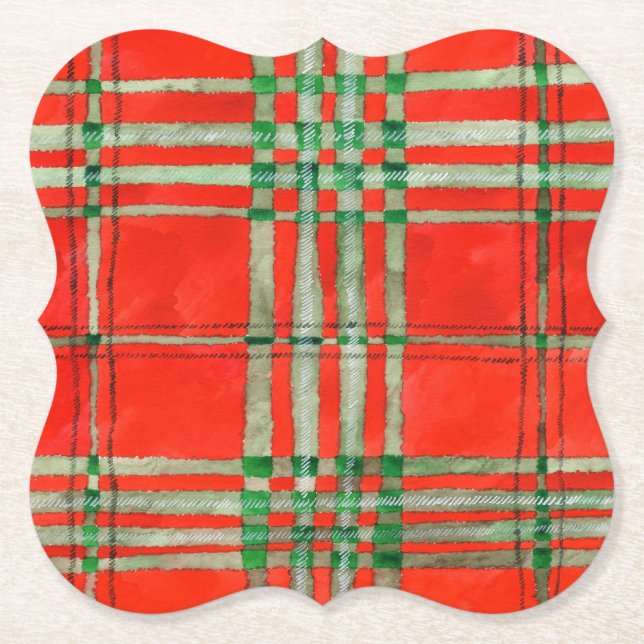 RED SCOTT TARTAN Bracket Paper Coasters (Front)