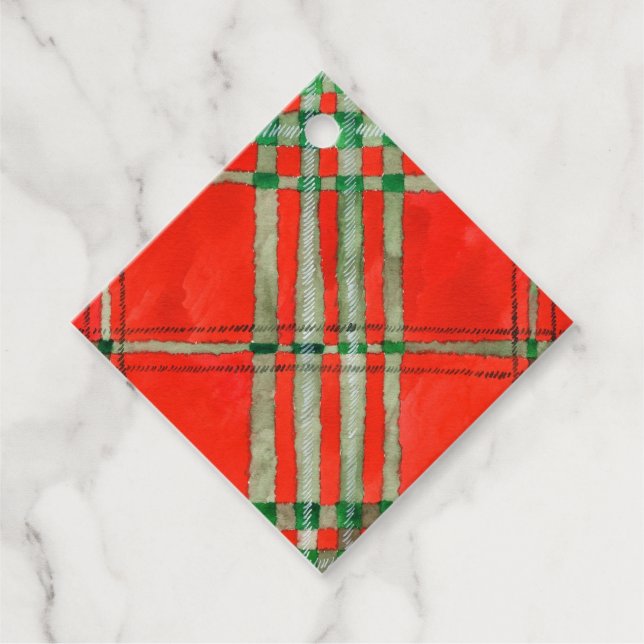 RED SCOTT TARTAN Diamond Gift Tags (Front)
