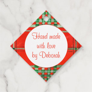 RED SCOTT TARTAN Diamond "Hand Made" Tags