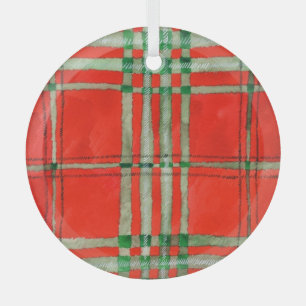 RED SCOTT TARTAN Glass Circle Ornament