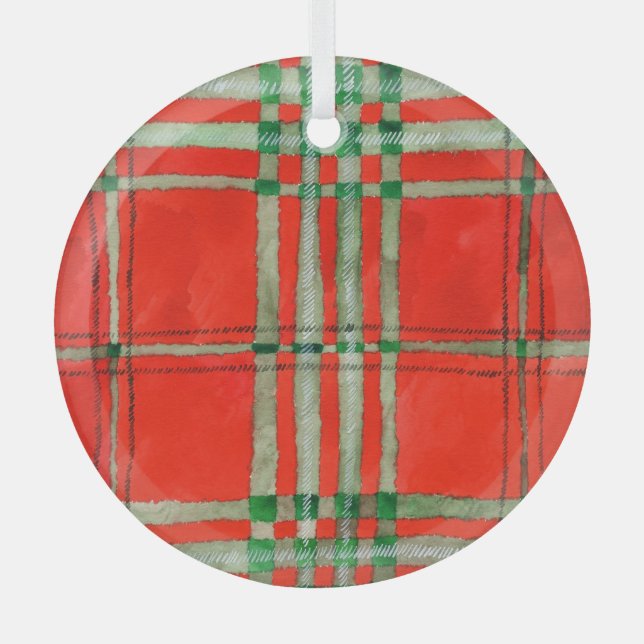 RED SCOTT TARTAN Glass Circle Ornament (Front)