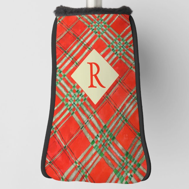 RED SCOTT TARTAN Golf Putter Cover + Initial  (Rotate 90)