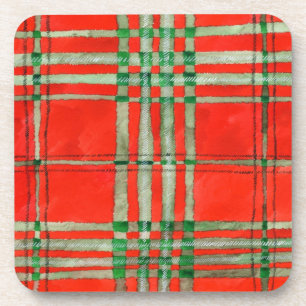 RED SCOTT TARTAN Hard Plastic Coasters