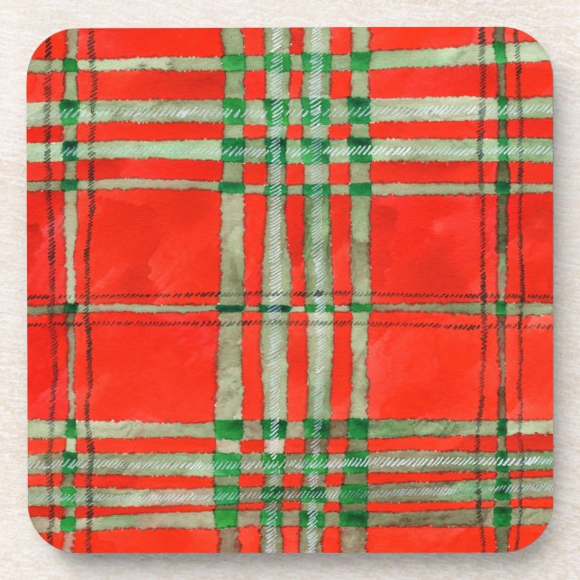 RED SCOTT TARTAN Hard Plastic Coasters (Front)