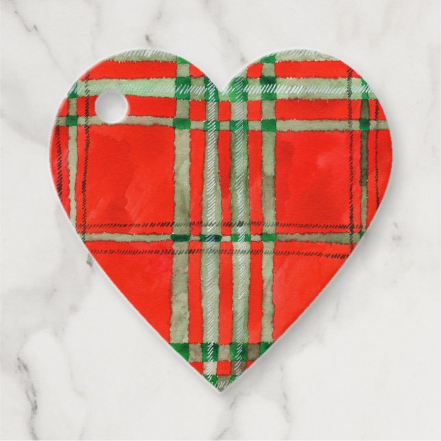 RED SCOTT TARTAN Heart Gift Tags (Front)