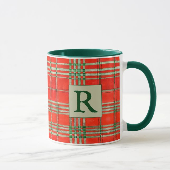 RED SCOTT TARTAN Hunter Green Combo Mug + Initial (Right)