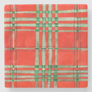 RED SCOTT TARTAN Marble Stone Coaster