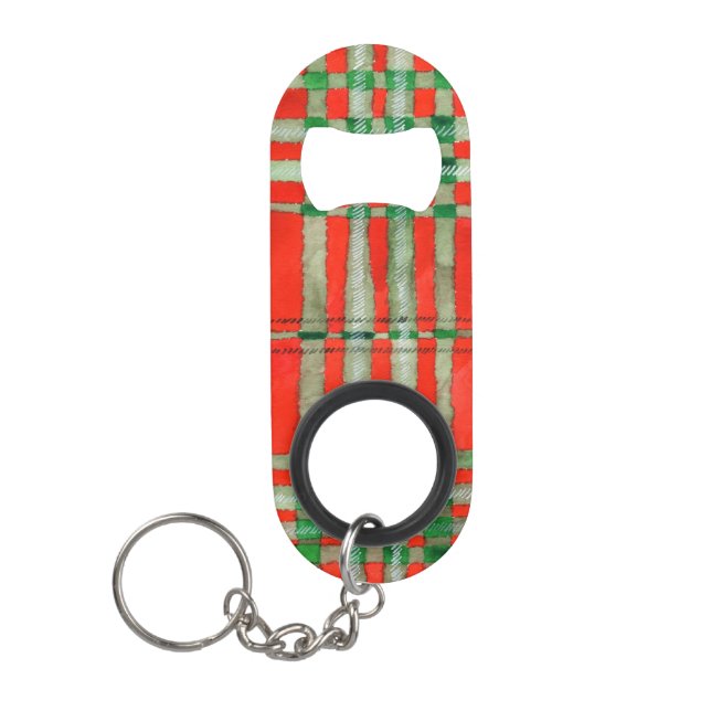 RED SCOTT TARTAN Mini Bottle Opener + Keychain (Front)