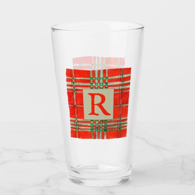 RED SCOTT TARTAN Pint Glass + Initial (Front)
