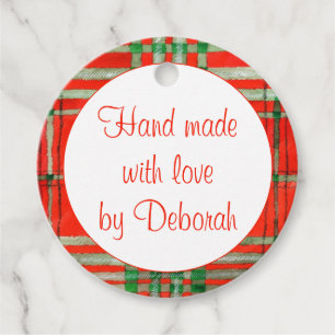 RED SCOTT TARTAN Round "Hand Made" Tags