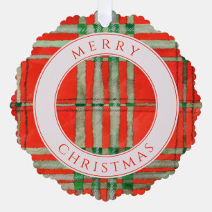 RED SCOTT TARTAN Scalloped Paper Ornament Card