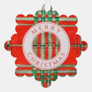 RED SCOTT TARTAN Snowflake Paper Ornament Card