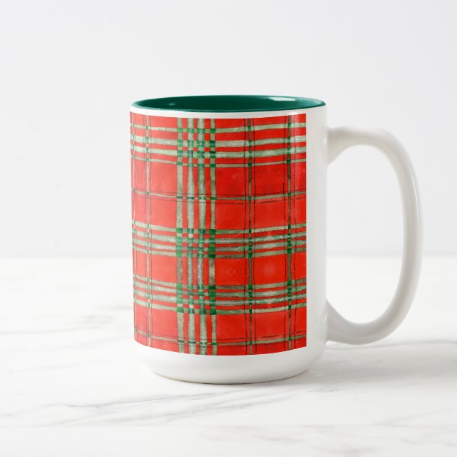 RED SCOTT TARTAN Tall Hunter Green Two-Tone Mug  (Right)