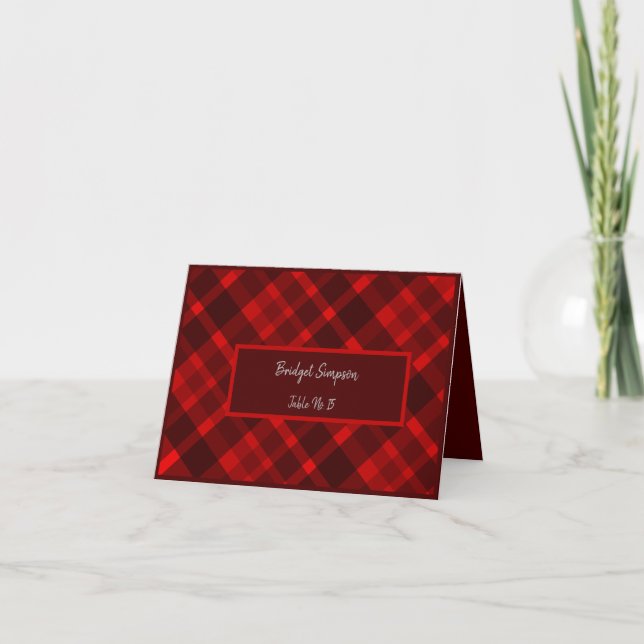 red scottish country wedding guest seating card (Front)