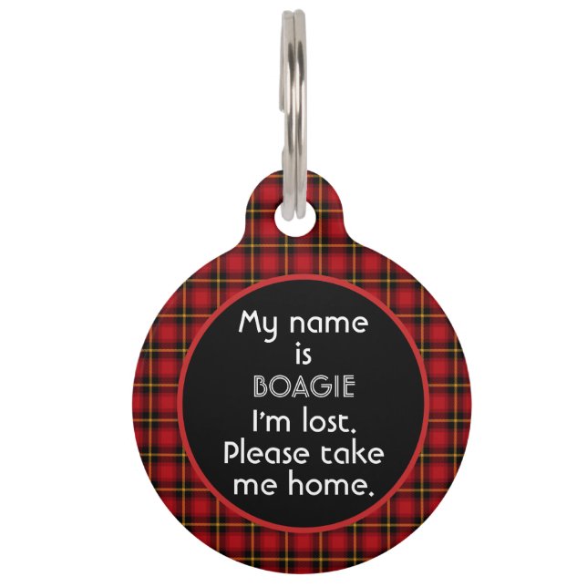 Red Scottish Plaid Chalkboard Personalized Large Pet Tag (Front)