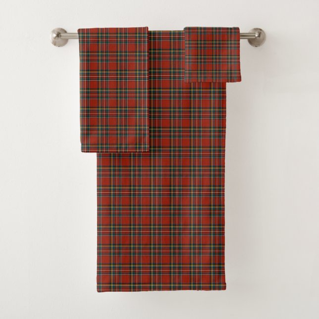 Red Scottish Plaid Royal Stewart Tartan Bath Towel Set (Insitu)
