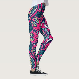 Red Scrapbook Pattern Leggings 